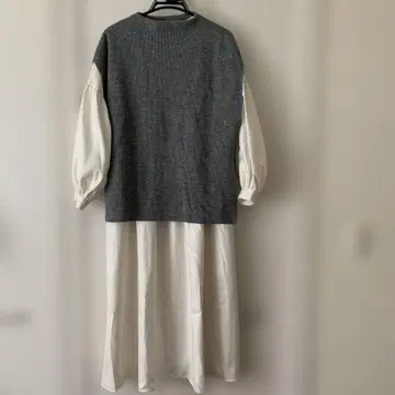 그레이 화이트 티셔츠 긴팔 원피스