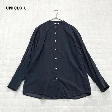 [유니클로 유] 시어 밴드 카라 셔츠 얇은 소재 면100% 무지 블루 S