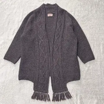 케이블 울 니트 가디건 볼레로 SISLEY 브라운 브라운 프린지