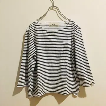 [ 펠리시모 ] 긴팔 보더 T셔츠 가슴 포켓 면 100% 보트넥