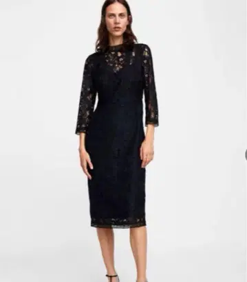 ZARA 자라 롱 원피스 드레스 레이스 네이비 블랙 S