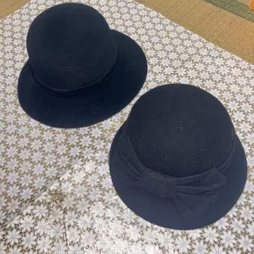 블랙 리본 포함 펠트 햇 2개 세트