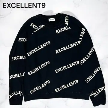 EXCELLENT9 맨투맨 트레이닝복 블랙 올 패턴 로고 XL