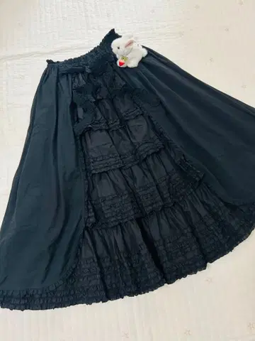 핑크하우스 더블리에 스커트 단단 면 로우 쉬폰 겹침 피코프릴