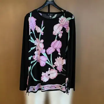 레오나르 풍 미사용 새상품 아이리스 무늬 블랙