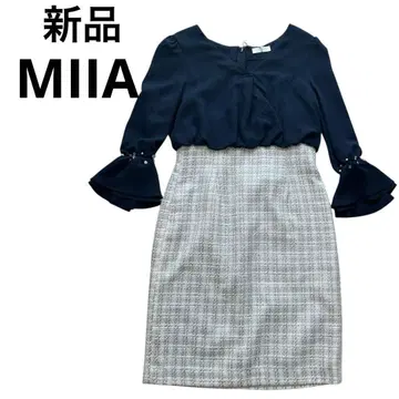 [ 새상품 ] MIIA 도킹 원피스 Free 사이즈 네이비 트위드