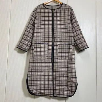 Andemiu 리버서블 울 체크 코트 노카라 집업