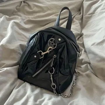 [ Y2K ] KILL STAR QOOZA 킬스타 블랙 패던트 레더 백팩