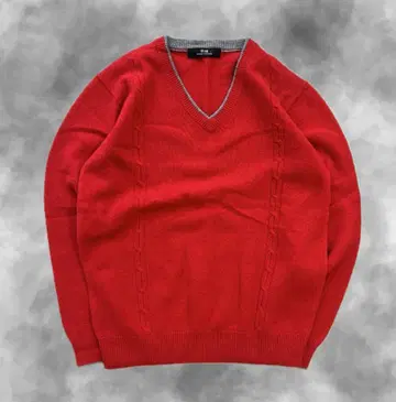 00년대 빈티지 레드 V넥 케이블 짜임 니트 L 사이즈