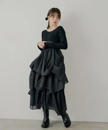 택 포함 새상품 Chico 턱 튤 도킹 롱 원피스