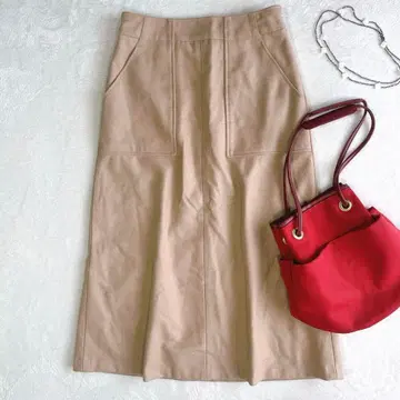 플라스테 타이트 스커트 울 혼방 무릎 기장 작은 사이즈  베이지 XS