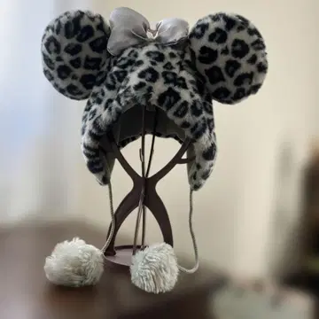 레오파드 무늬 미키마우스 귀도리 모자