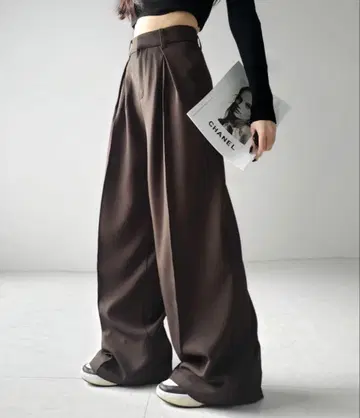 me+em select 더블 턱 헤비 와이드 슬랙스 팬츠 브라운