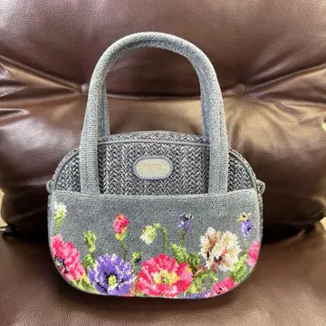 새상품급 Feiler 페이러 꽃무늬 자수 그레이 핸드백