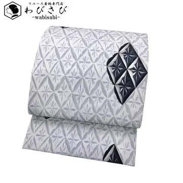 나고야 오비 키리코 패턴 마름모꼴 무늬 크레이프 원단 눈색 O-5776