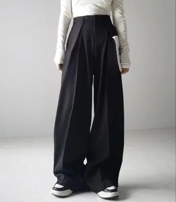 me+em select 더블 턱 헤비 와이드 슬랙스 팬츠 블랙