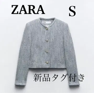 [ 새상품 ] ZARA 헤링본 숏 자켓 블루 S 입학식 졸업식 졸업