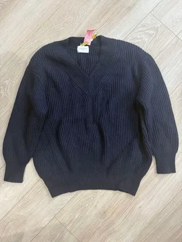 유나이티드 애로우즈 네이비 V넥 리브 스웨터 여성용