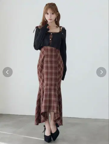 EATME 머메이드 체크 원피스 와인 이토미