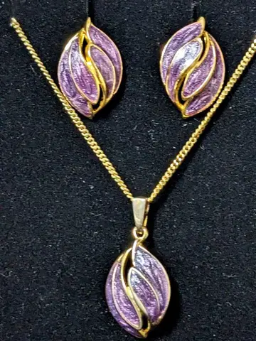 보라색 리프 디자인 목걸이와 귀걸이 세트 빈티지 레트로