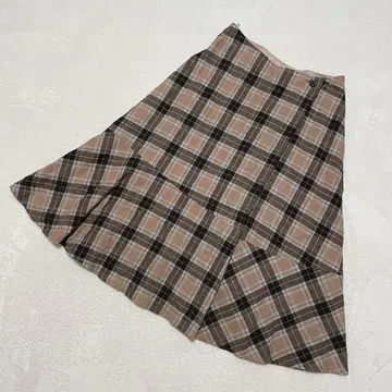 툴투스 체크 무늬 플레어 스커트 절개 무릎 기장 울 혼방 스나계