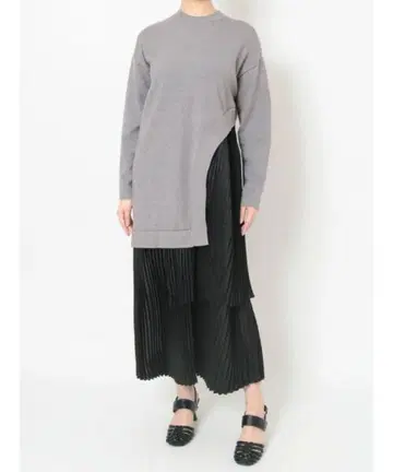 엘렌딕 니트 믹스 플리츠 티어드 원피스