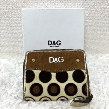 D&G 돌체&가바나 접이식 지갑 도트 무늬 브라운 골드