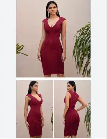 와인 레드 타이트 드레스 슬리브리스