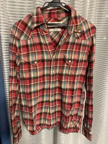 레미 레리프 플라워 스터드 체크 플란넬 셔츠 S