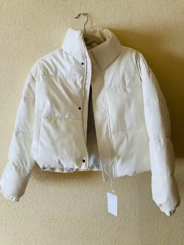 인조 가죽 다운 자켓 L 화이트, 숏 기장