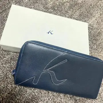키타무라 네이비 가죽 장지갑 로고 자수 포함