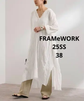 프레임워크 코튼 크레이프 헨리 드레스 화이트 38 25SS 컨디션 최상