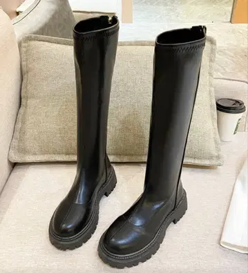 블랙 롱 부츠 밑창 가죽