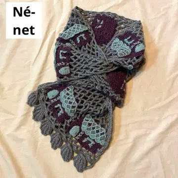 네넷 집 패턴 니트 머플러 모헤어 실크 그레이 계열 원사이즈