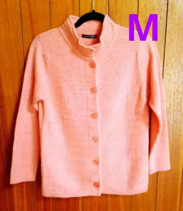 새상품 택 없음 캐시미어 하이넥 가디건 M 살몬 핑크 오렌지