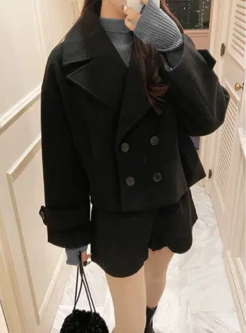 더블 버튼 숏 기장 코트[ze758]