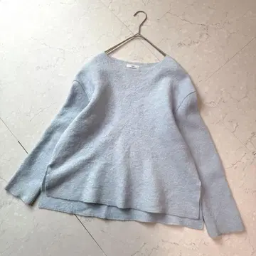 yori 요리 압축 프론트 숏 풀오버 니트 스카이블루 블루