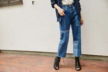 마우지 패치 와이드 데님 팬츠 한정품 컷오프 레어