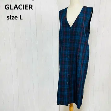 GLACIER L 체크 무늬 V넥 원피스 오버롤 스커트 a398