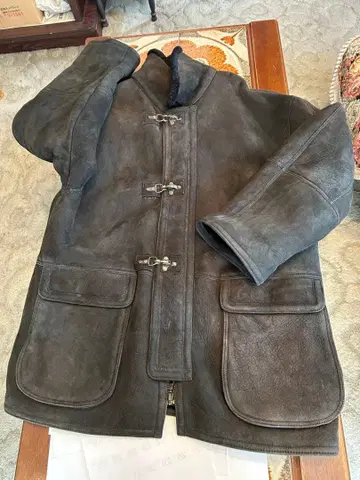 다크 브라운 가죽 코트 플리스 라이닝