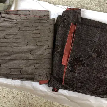 브라운 계열 물결 무늬 실크 기모노 2장 세트