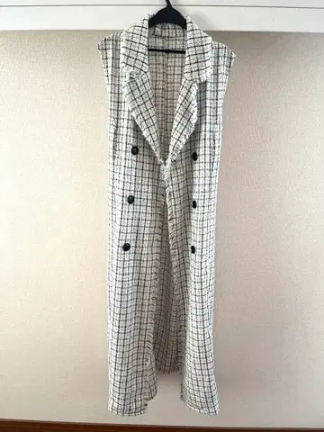 체크 무늬 롱 베스트 허리 벨트 포함