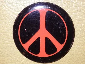 60'S 피스마크 캔뱃지 9 블랙 주황 빈티지 히피 평화 반전