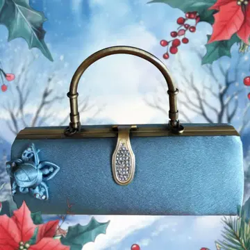 민트색 꽃 모티브 기모노 가방 놋쇠 핸들