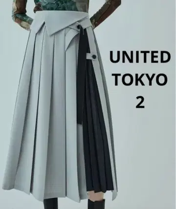 유나이티드 도쿄 비지 아트 플리츠 스커트 사이즈 2 그레이