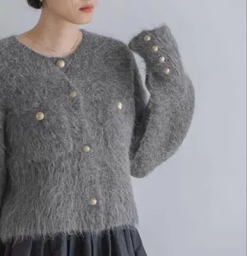 apart by lowrys 알파카 샤기 가디건 차콜 그레이