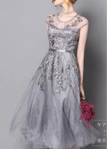 새상품, 미사용 포멀 드레스 그레이 레이스 장식