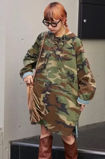 차오패닉 티피 밀리터리 아노락 원피스