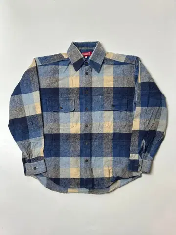 PEARL DIVER 블루/베이지 체크 긴팔 플란넬 셔츠 사이즈 1