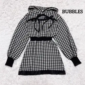 버블스 BUBBLES 리본 후디 니트 원피스 깅엄 긴팔